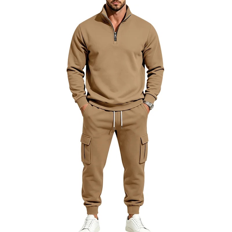 Mens Fashion Zip Up - Men's Fall-Winter Two-Piece Outfit - 1/4