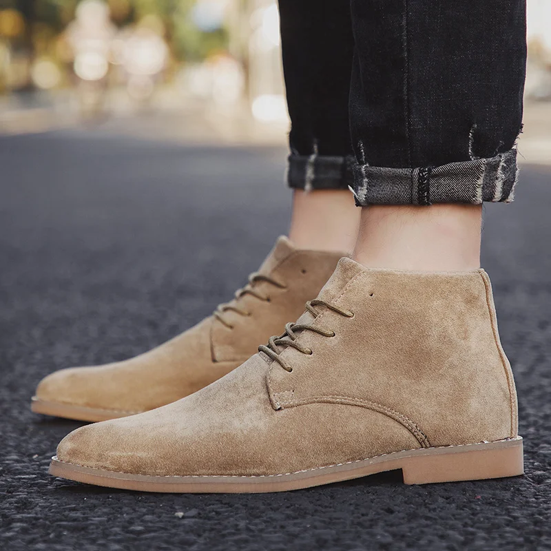 Mens Fashion Dress Shoes - Fashion Khaki Chelsea Boots Men British