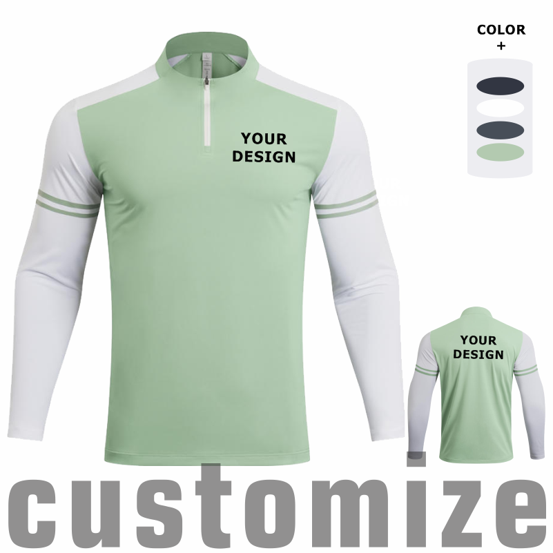 Mens Fashion Summer - Custom DIY Long-sleeved Half-zipper T Shirt