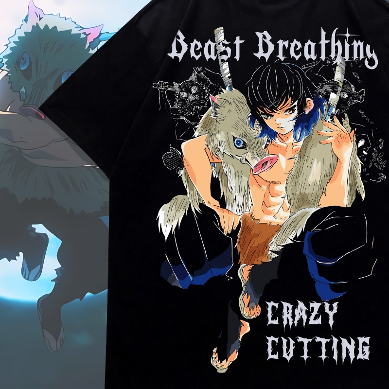 1. White:Demon Slayer Inosuke  - Graphic Tee Oversized ulasan dan harga