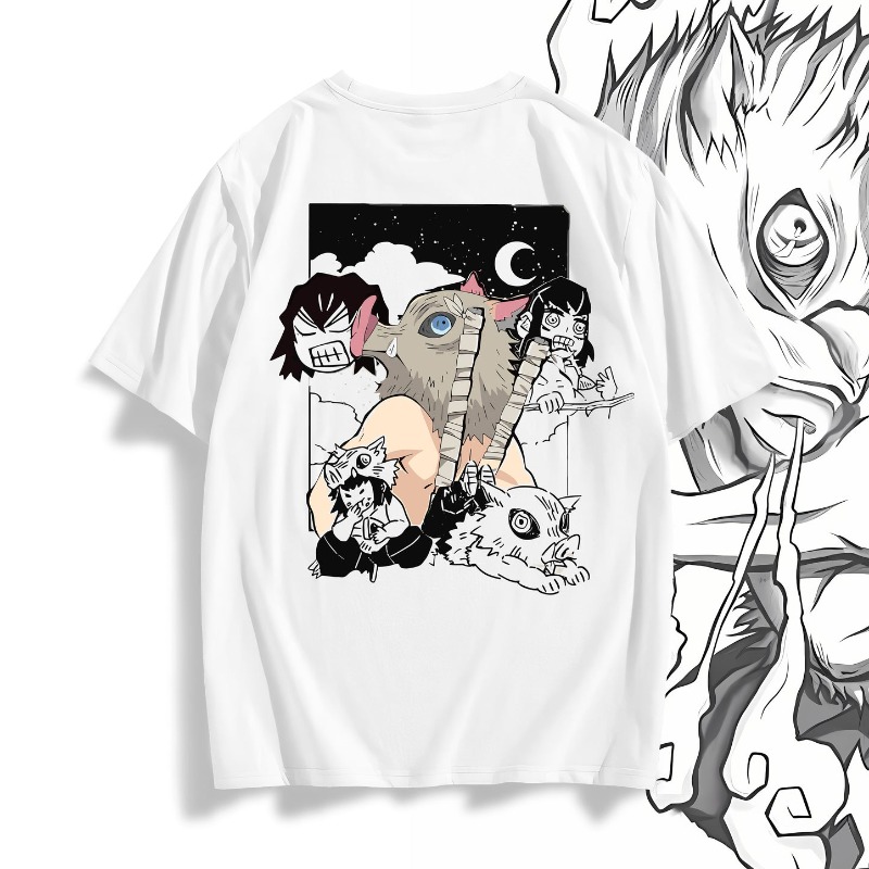 1. White:Demon Slayer Inosuke  - Graphic Tee Oversized ulasan dan harga