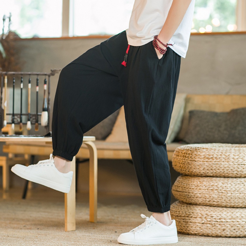 Men's Cotton and Linen Harem P - Chino Pants Men ulasan dan harga