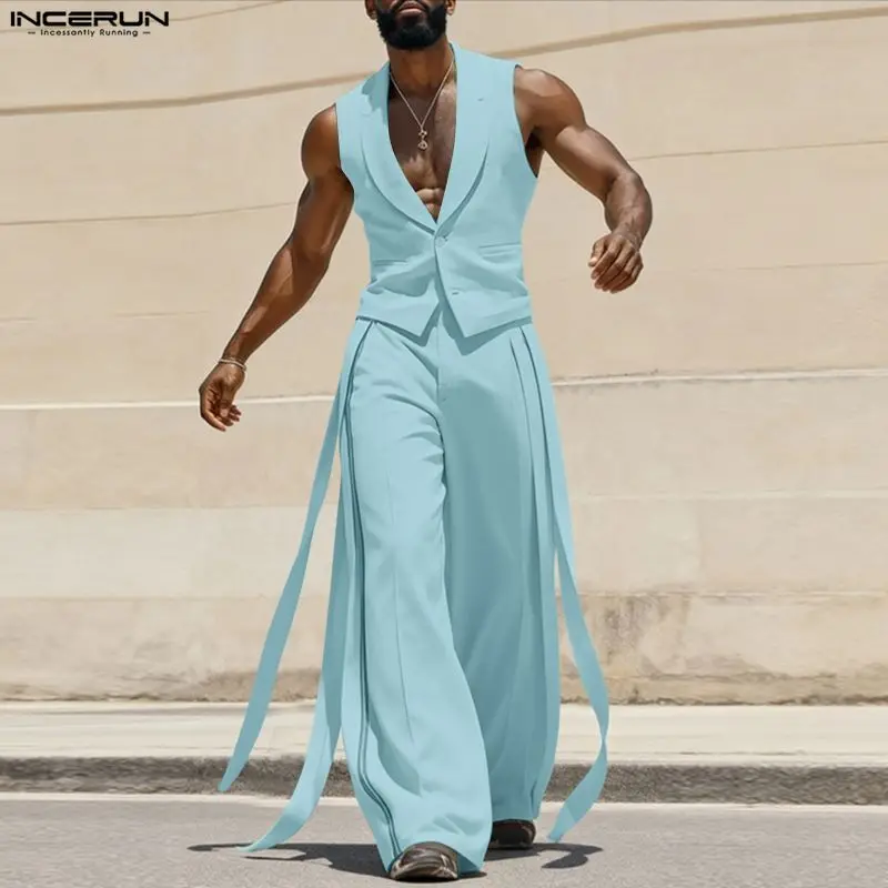 INCERUN Men Sets Solid Color V - Mens Fashion Summer ulasan dan harga