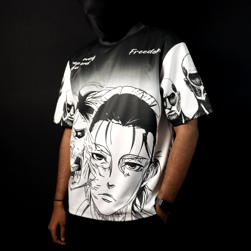 Black White Manga Full Sublima - Graphic Tee Oversized ulasan dan harga