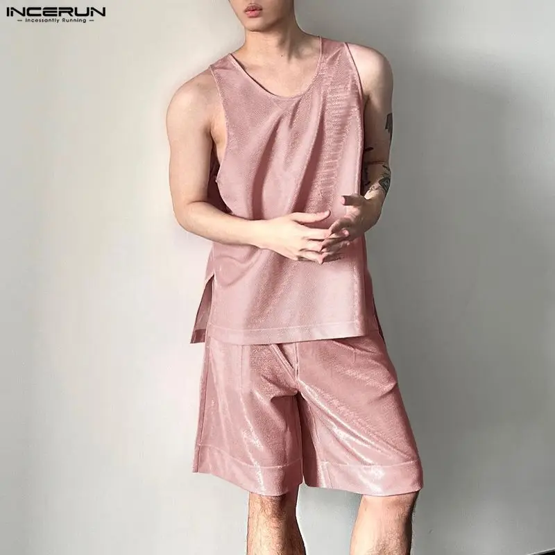 INCERUN Men's Sets Shiny Solid - Mens Fashion Summer ulasan dan harga