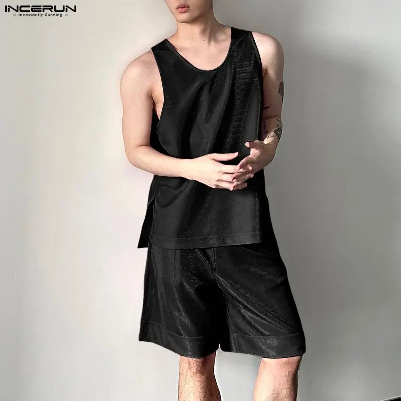 INCERUN Men's Sets Shiny Solid - Mens Fashion Summer ulasan dan harga