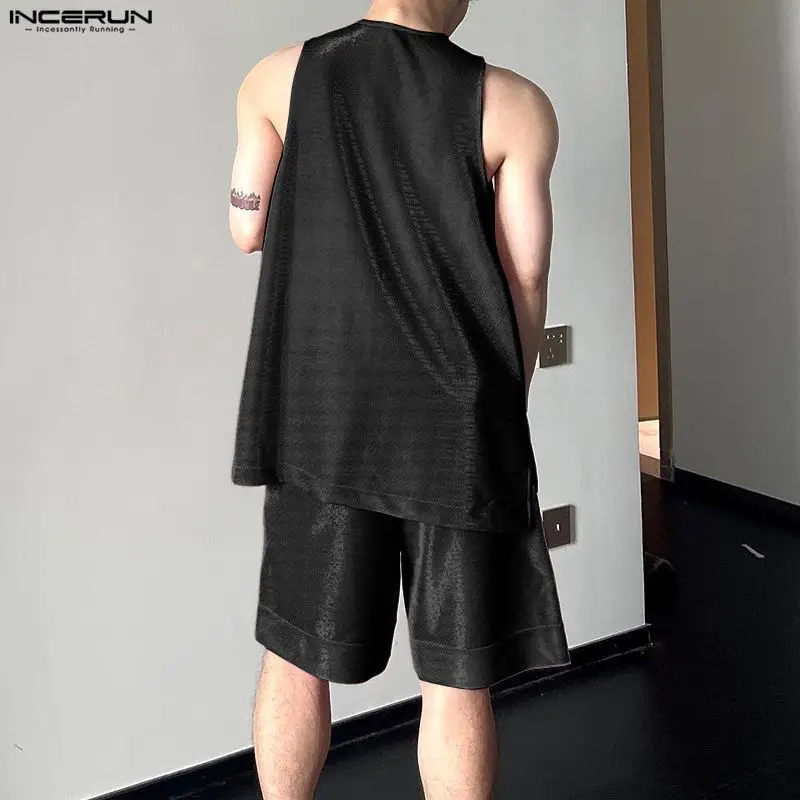INCERUN Men's Sets Shiny Solid - Mens Fashion Summer ulasan dan harga