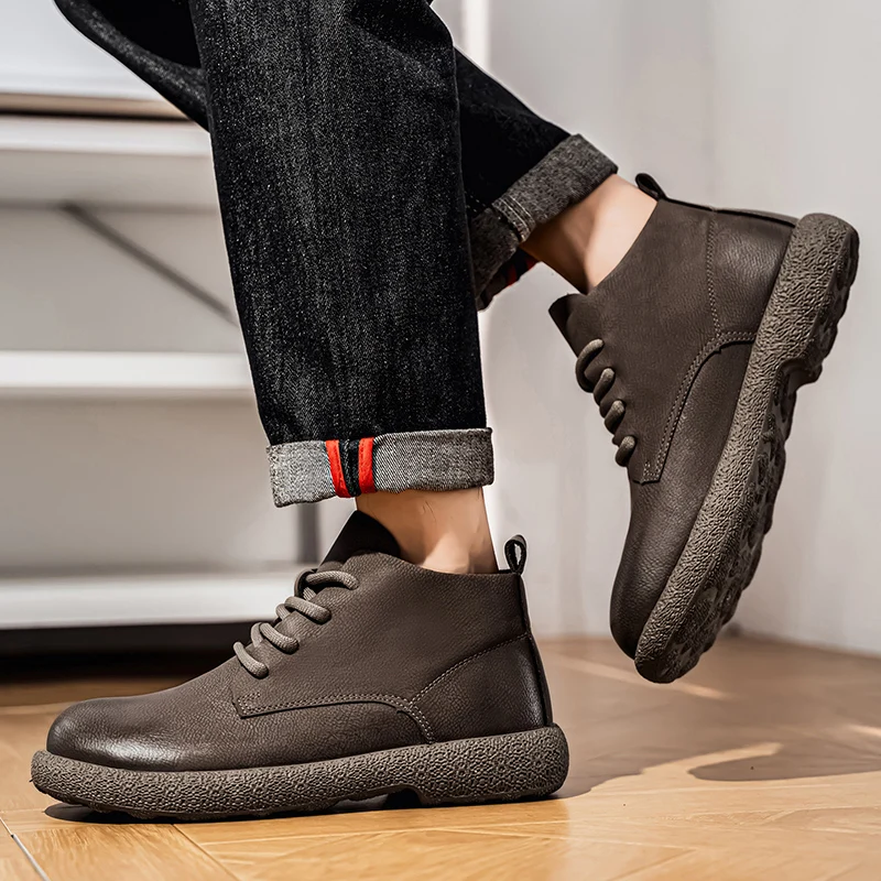 Men Ankle Boots Brown Short Bo - Men'S Fashion Footwear ulasan dan harga