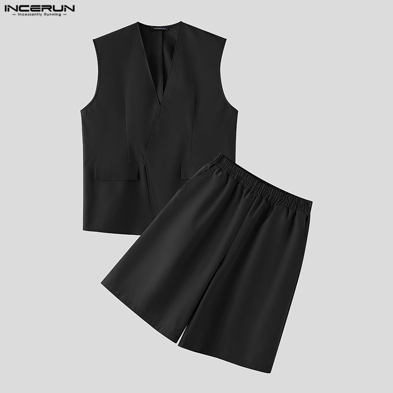 INCERUN Men Sets Solid Color V - Mens Fashion Summer ulasan dan harga